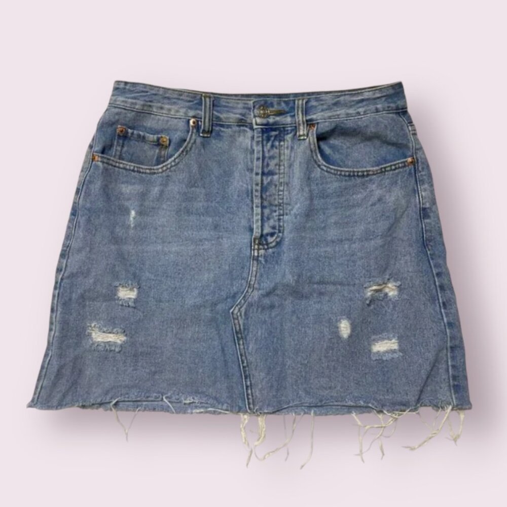 ⭐️ Distressed Denim Hipster Hippie Art Short Grunge Rock Chic Country Mini Skirt